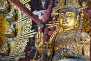 Buddha figure at the Big Buddha Hall in Todaiji Temple in Nara