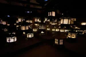 Image of the lanterns inside the main hall of Kasuga Taisha Shrine in Nara