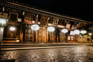 Outside of Nigatsu-do Pavillion at Night in Nara, Japan